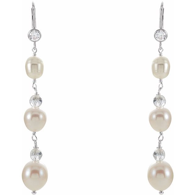 Sterling Silver Freshwater Pearl & Crystal Earrings 2