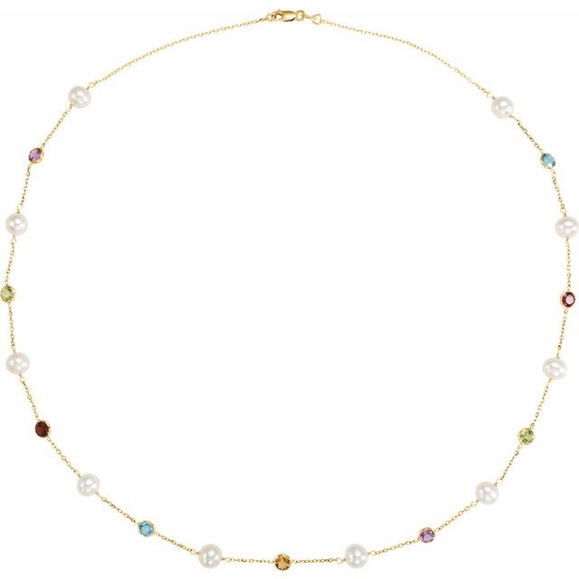 14K Yellow Freshwater Cultured Pearl & Multi-Gemstone Station 18" Necklace 1