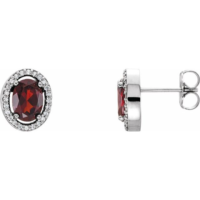 14K White Mozambique Garnet & 1/8 CTW Diamond Earrings 1