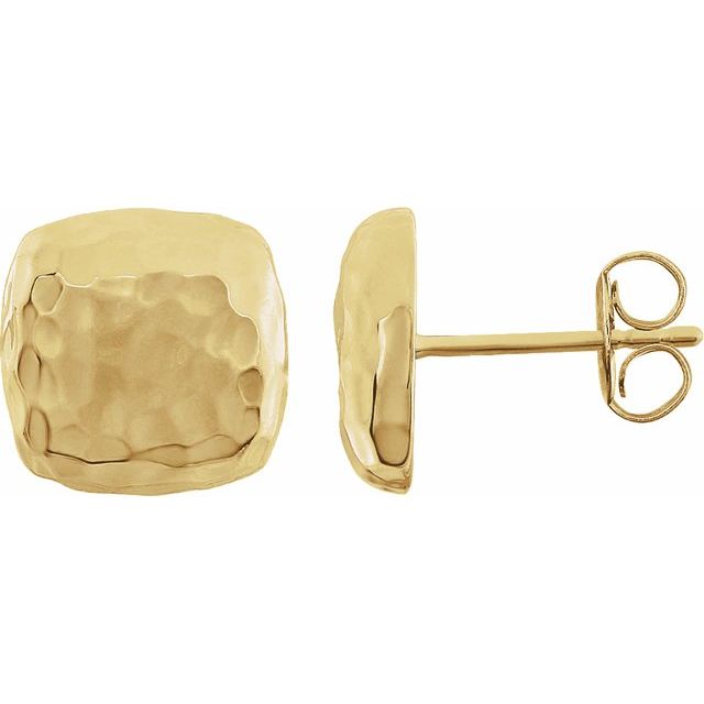 14K Yellow Hammered Square Earrings 1