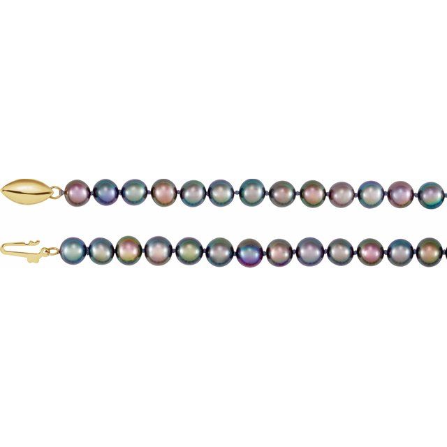 14K Yellow Freshwater Cultured Black Pearl 20" Necklace 1