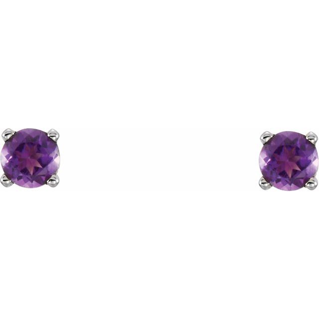 Sterling Silver 3 mm Round Imitation Amethyst Youth Birthstone Earrings 2