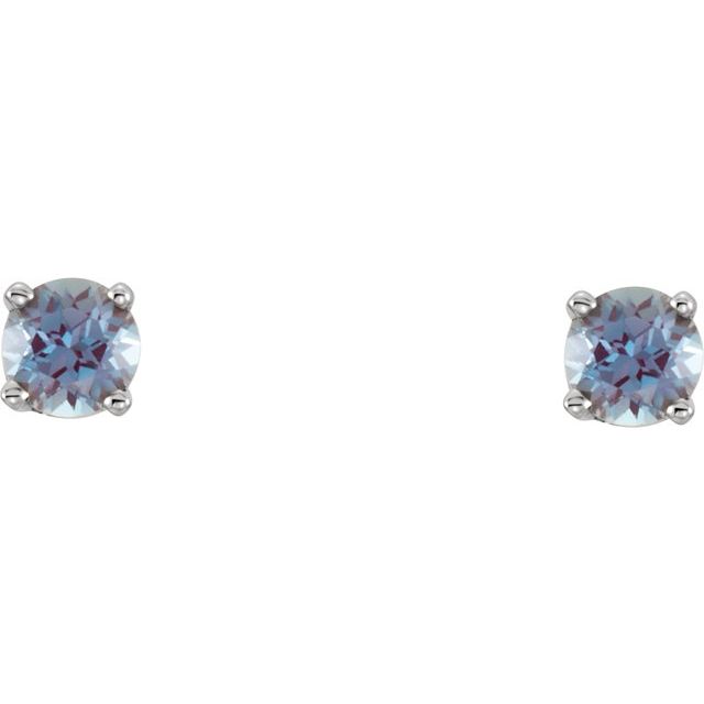 14K White 3 mm Round Imitation Alexandrite Youth Birthstone Earrings 2