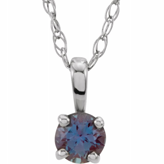 14K White 3 mm Round June Imitation Alexandrite Youth Birthstone 14" Necklace 1