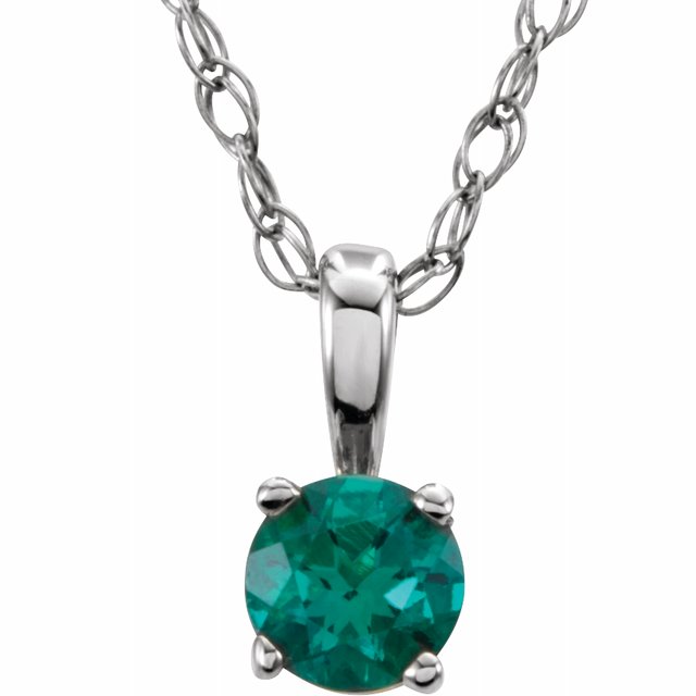 Sterling Silver 3 mm Round May Imitation Emerald Youth Birthstone 14" Necklace 1