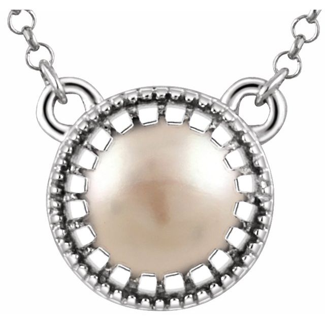 14K White Gold Freshwater Cultured Pearl "June" 18" Birthstone Necklace