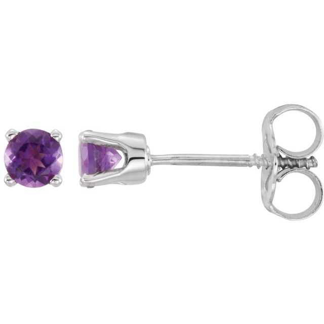 Sterling Silver 3 mm Round Imitation Amethyst Youth Birthstone Earrings 1