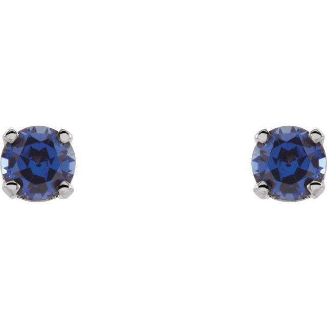 14K White 3 mm Round Imitation Blue Sapphire Youth Birthstone Earrings 2