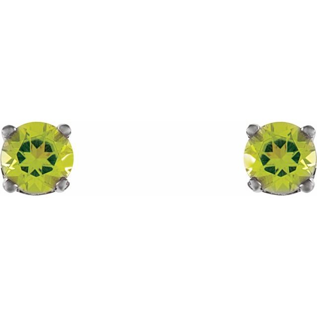 Sterling Silver 3 mm Round Imitation Peridot Youth Birthstone Earrings 2