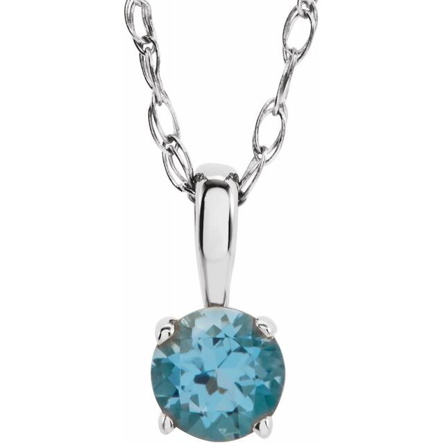 Sterling Silver 3 mm Round December Imitation Blue Zircon Youth Birthstone 14" Necklace 1