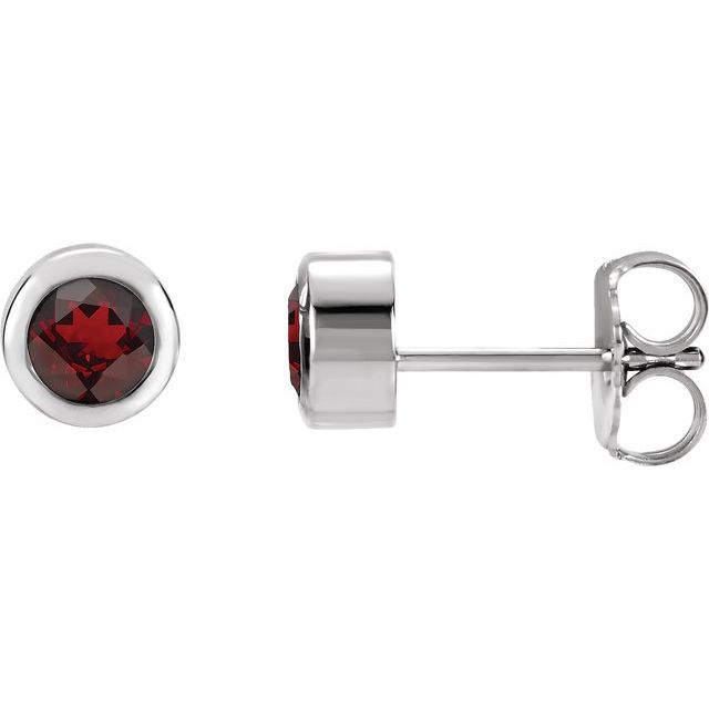 Sterling Silver 4 mm Round Imitation Mozambique Garnet Birthstone Earrings 1