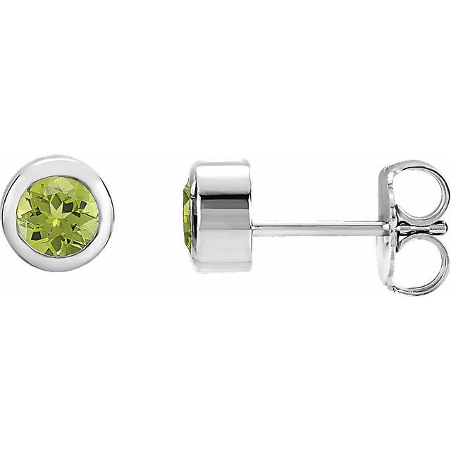 Sterling Silver 4 mm Round Imitation Peridot Birthstone Earrings 1