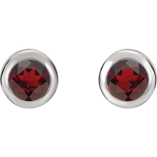 Sterling Silver 4 mm Round Imitation Mozambique Garnet Birthstone Earrings 2