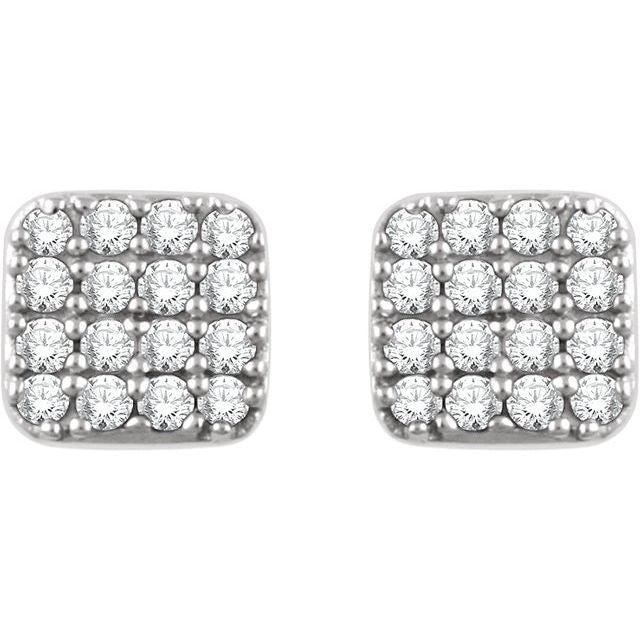 14K White 1/5 CTW Diamond Square Cluster Earrings 2