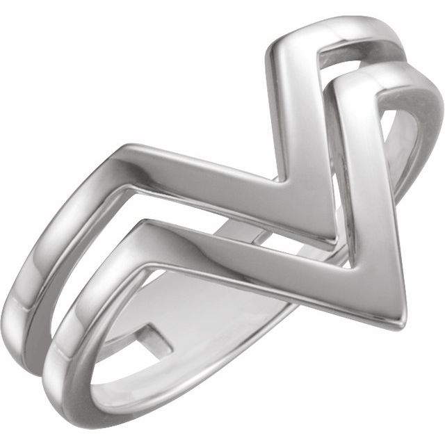 14K White Double Row "V" Ring 1