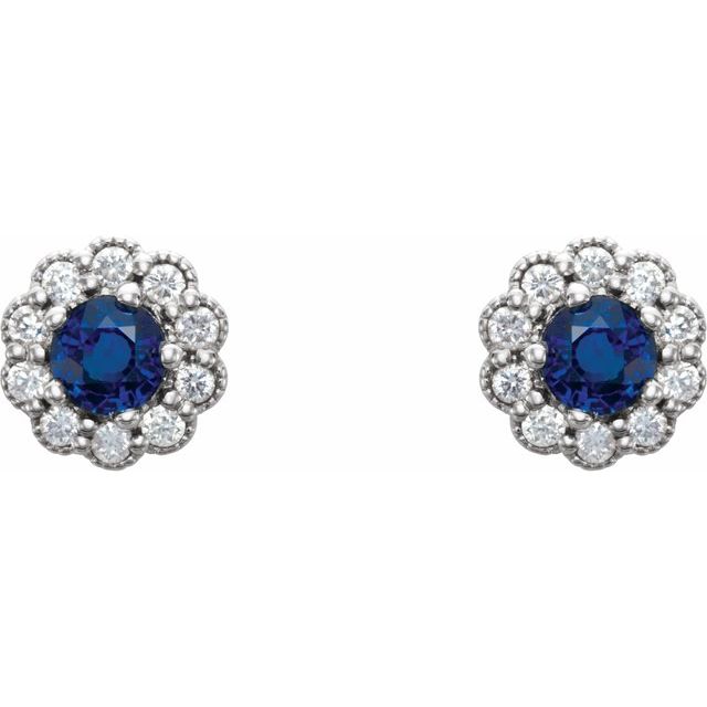 14K White Blue Sapphire & 1/6 CTW Diamond Earrings 2