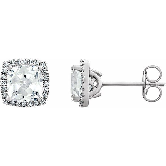 14K White Created White Sapphire & 1/8 CTW Diamond Earrings 1