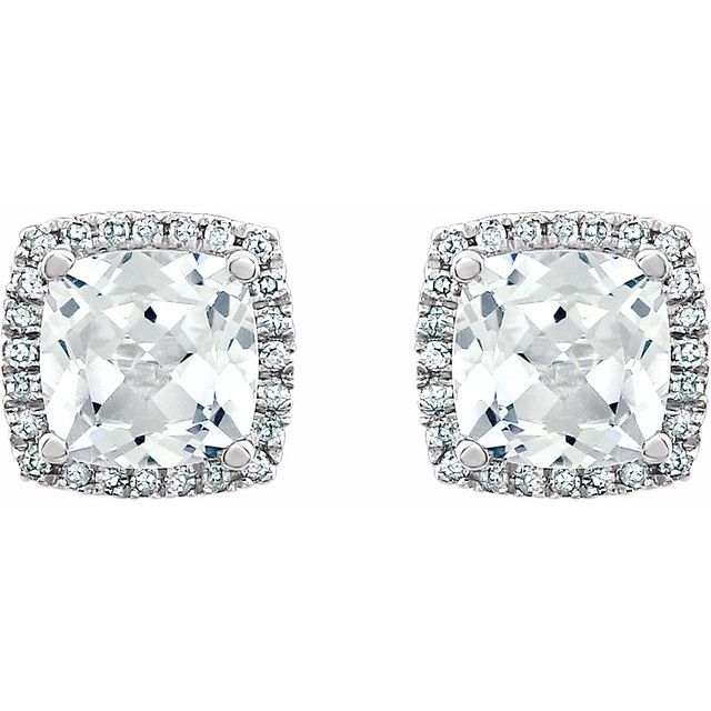 14K White Created White Sapphire & 1/8 CTW Diamond Earrings 2