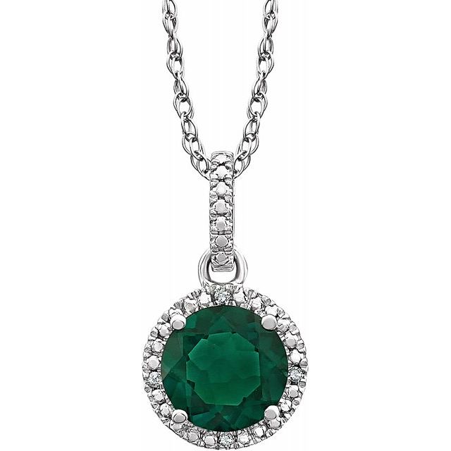 Sterling Silver Lab-Grown Emerald & .01 CTW Diamond 18" Necklace 1
