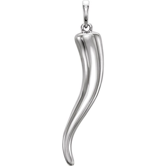 14K White Gold 36.6x8.7 mm Italian Horn Pendant