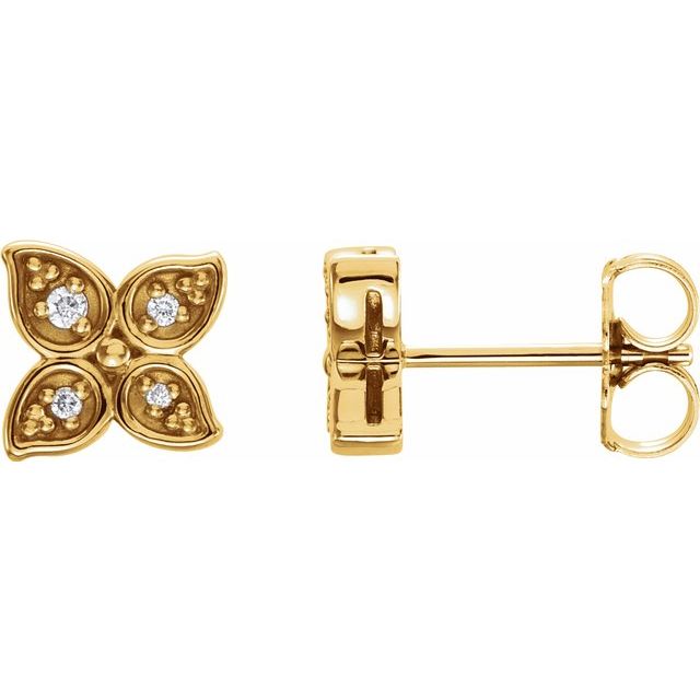 14K Yellow .05 CTW Diamond Leaf Earrings 1