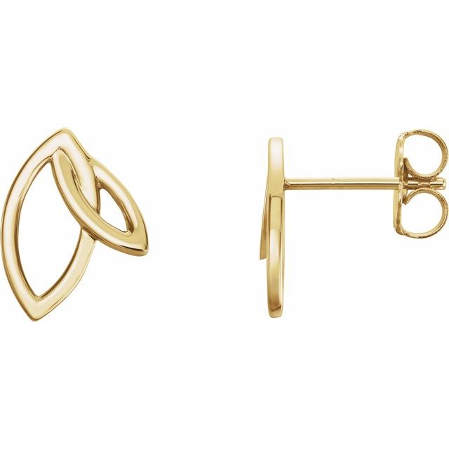 14K Yellow Double Leaf Earrings 1