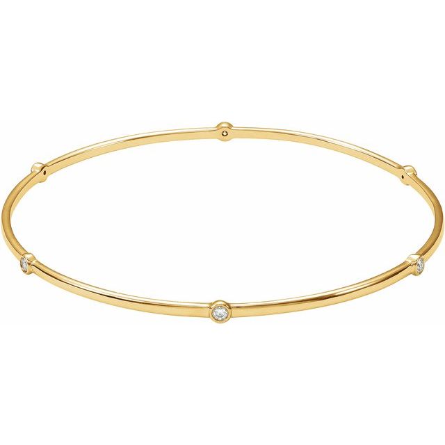 14K Yellow 1/4 CTW Diamond Bezel-Set Bangle 8" Bracelet 1