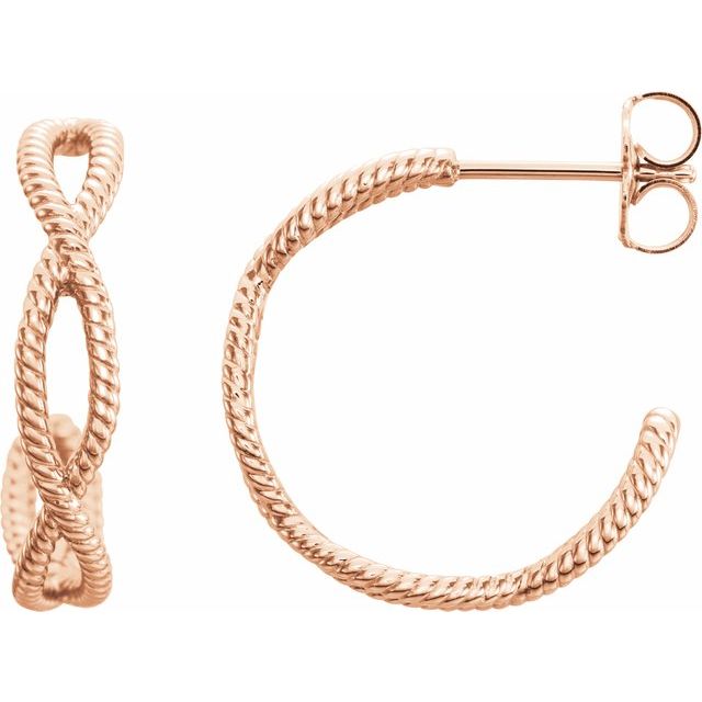 14K Rose 20x4 mm Rope Hoop Earrings 1