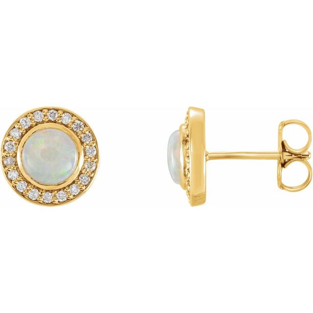 14K Yellow 6 mm Opal & 1/5 CTW Diamond Halo-Style Earrings 1