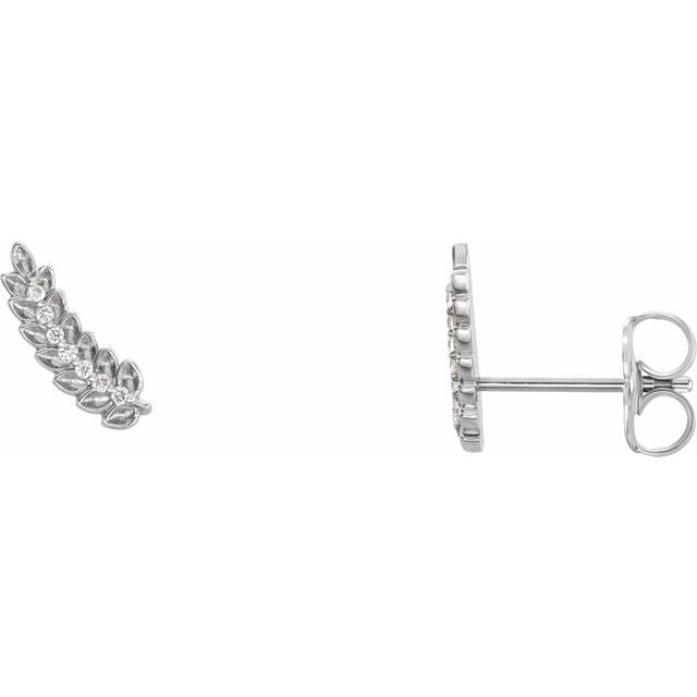 Sterling Silver .03 CTW Diamond Leaf Ear Climbers 1