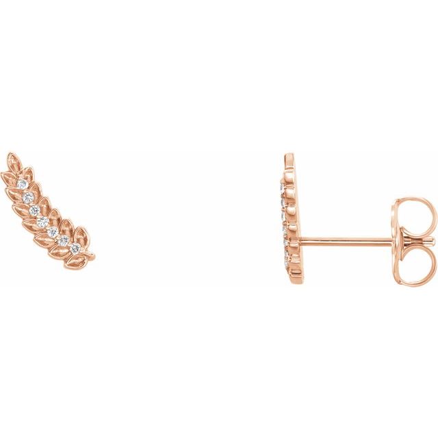14K Rose .03 CTW Diamond Leaf Ear Climbers 1