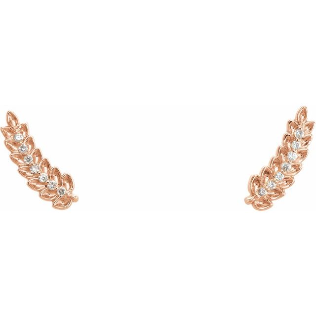 14K Rose .03 CTW Diamond Leaf Ear Climbers 2