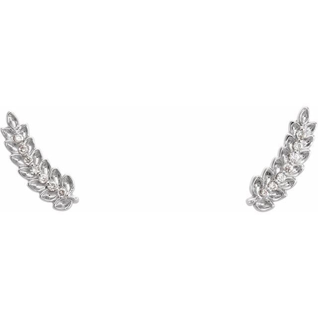 Sterling Silver .03 CTW Diamond Leaf Ear Climbers 2