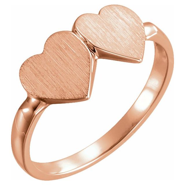 14K Rose 13.8x7 mm Double Heart Signet Ring 1