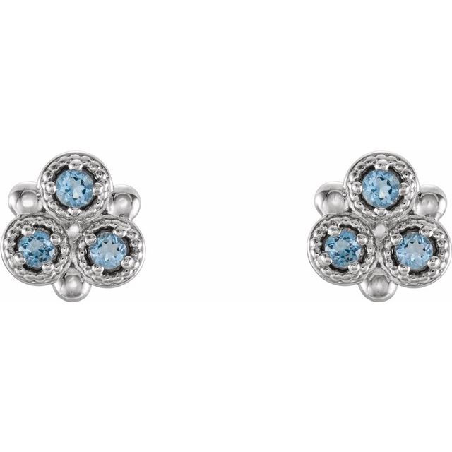 14K White Aquamarine Three-Stone Earrings 2