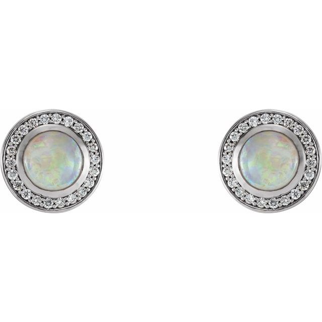 14K White 6 mm Opal & 1/5 CTW Diamond Halo-Style Earrings 2