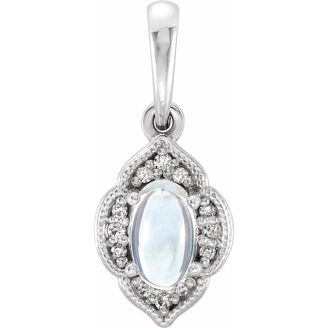 14K White Rainbow Moonstone & .03 CTW Diamond Clover Pendant 1