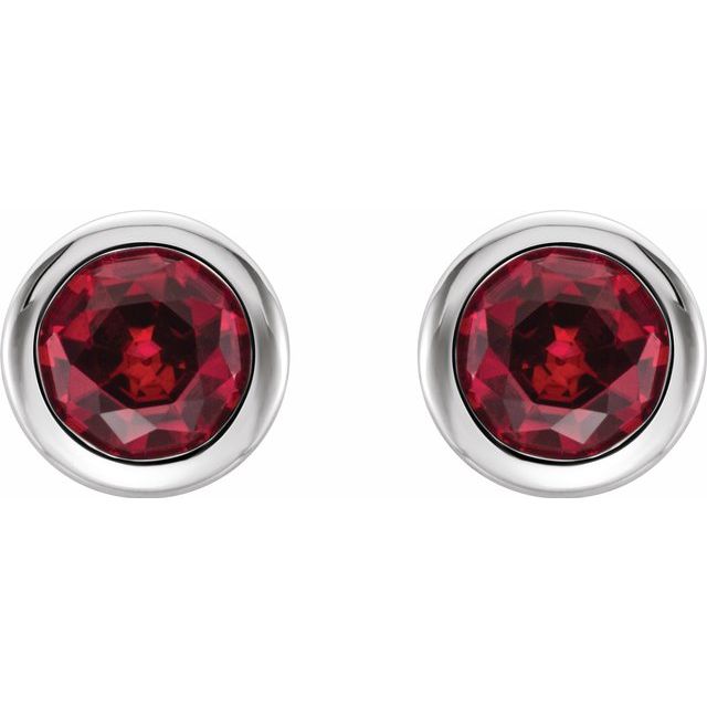 Sterling Silver 4 mm Round Imitation Ruby Birthstone Earrings 2