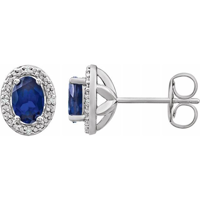 Sterling Silver Created Blue Sapphire & .025 CTW Diamond Earrings 1