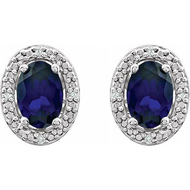 Sterling Silver Created Blue Sapphire & .025 CTW Diamond Earrings 2