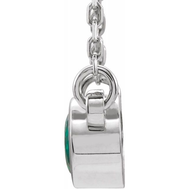 Sterling Silver 3 mm Round Lab-Created Emerald Bezel-Set Solitaire 16" Necklace - TreasureFineJeweler