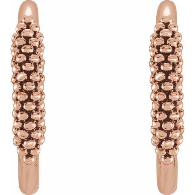 14K Rose 15.1 mm Beaded Hoop Earrings 2