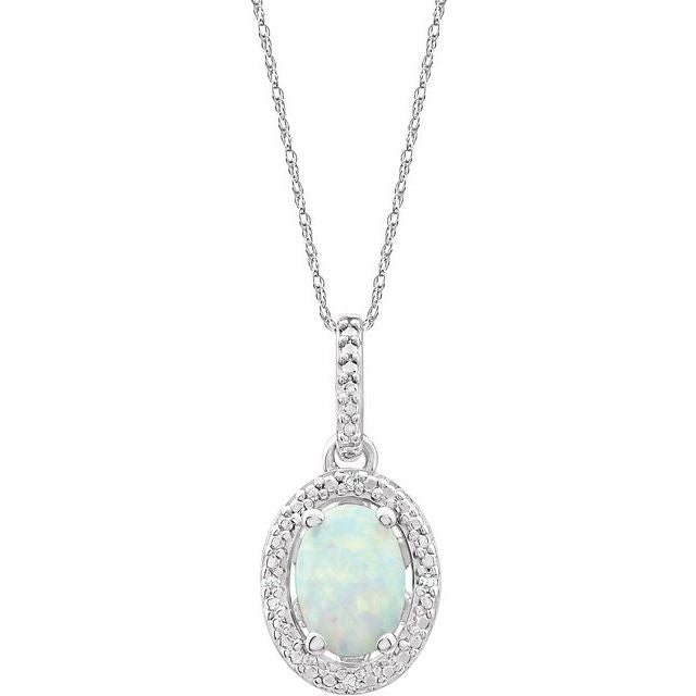 Sterling Silver Lab-Grown Opal & .01 CTW Diamond 18" Necklace 1