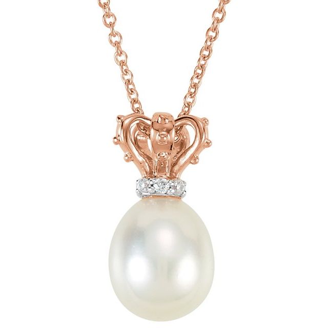 14K Rose Gold/White Gold Cultured White Gold Freshwater Pearl & .015 CTW Natural Diamond Crown 18" Necklace