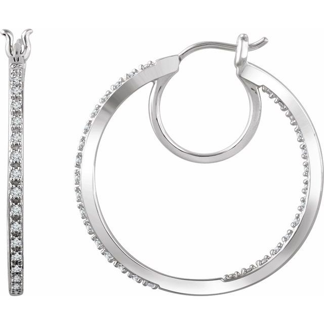 14K White 1/4 CTW Diamond Hoop Earrings 1