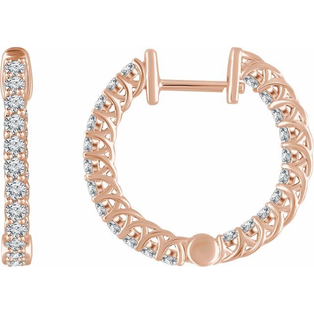 14K Rose 1 CTW Diamond Inside/Outside 20.1 mm Hoop Earrings 1