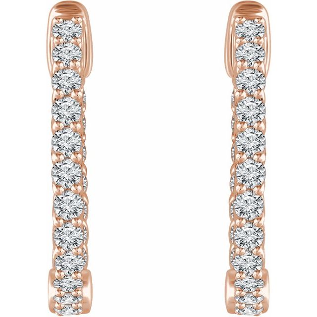 14K Rose 1 CTW Diamond Inside/Outside 20.1 mm Hoop Earrings 2