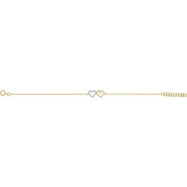 10K Yellow .07 CTW Diamond Double Heart 7" Bracelet 2