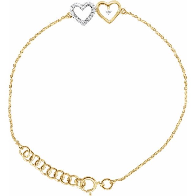 10K Yellow .07 CTW Diamond Double Heart 7" Bracelet 1