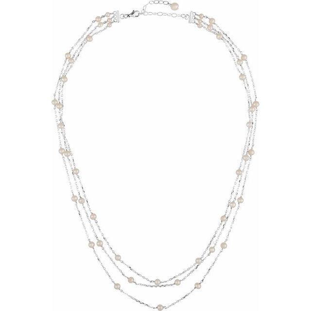 Sterling Silver Cultured White Freshwater Pearl 3-Strand 17" Necklace